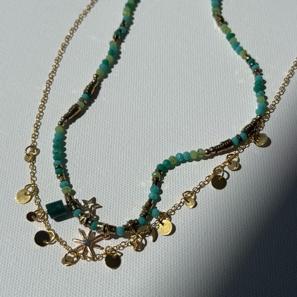 Bohemian Layered Beaded Necklace – Turquoise Stone & Charm Accents - Picture 5 of 15